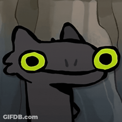 A Cartoon Of A Cat With Yellow Eyes GIF