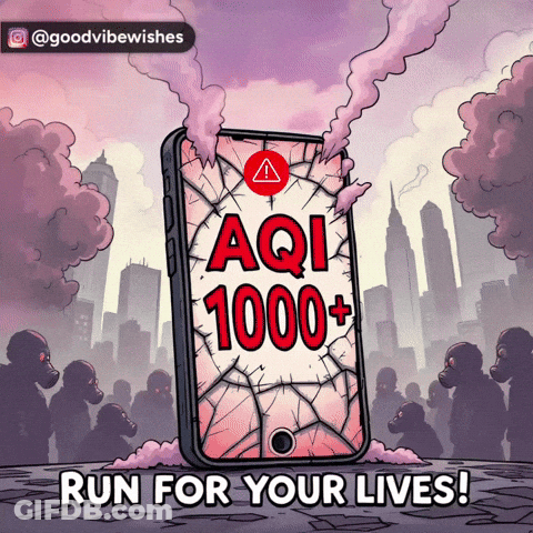 A Cartoon Of A Cell Phone With Aqi 1000+ On It GIF