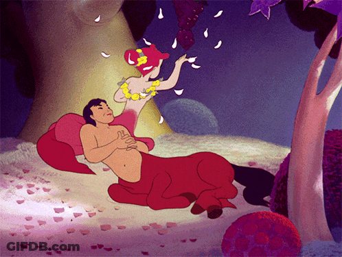 A Cartoon Of A Centaur And A Mermaid Laying On The Ground GIF