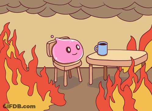 A Cartoon Of A Chair And A Table With A Cup Of Coffee GIF