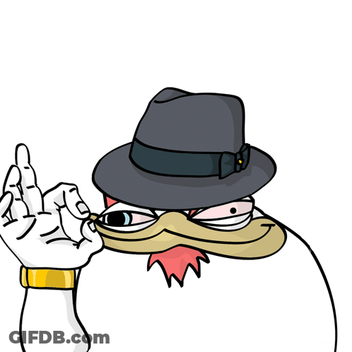 A Cartoon Of A Chicken Wearing A Hat And A Watch GIF