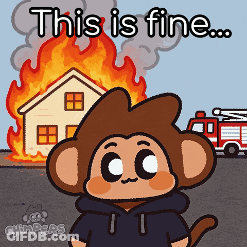 A Cartoon Of A Chimp Standing In Front Of A Burning House With The Words This Is Fine GIF