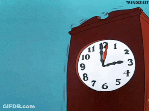 A Cartoon Of A Clock With The Word Trendizisst At The Bottom GIF
