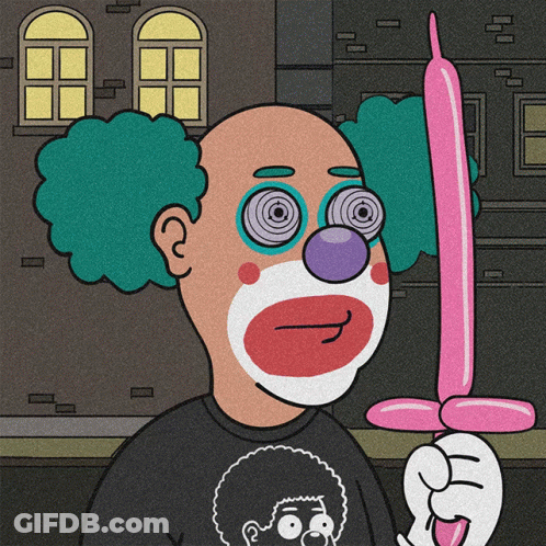 A Cartoon Of A Clown Holding A Balloon GIF
