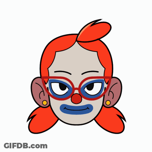 A Cartoon Of A Clown With Red Hair And Glasses GIF