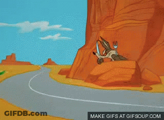 A Cartoon Of A Coyote Running Down A Road With The Words Make Gifs At Gifsoup.com Below Him GIF