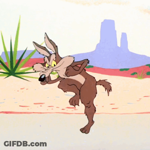 A Cartoon Of A Coyote With A Plant In His Mouth GIF