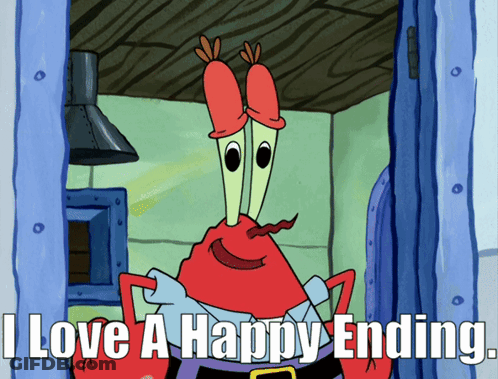 A Cartoon Of A Crab Says I Love A Happy Ending GIF