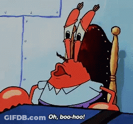 A Cartoon Of A Crab Sitting In A Chair Saying " Oh Boo-Hoo " GIF