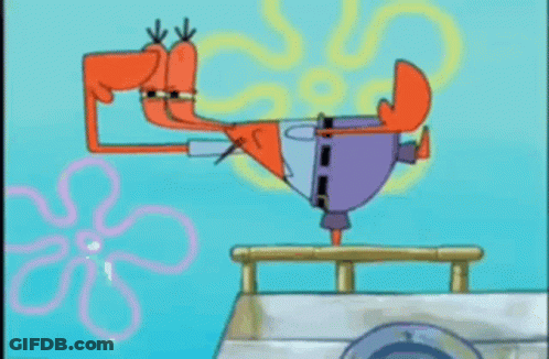 A Cartoon Of A Crab Standing On A Ledge With A Flower In The Background GIF