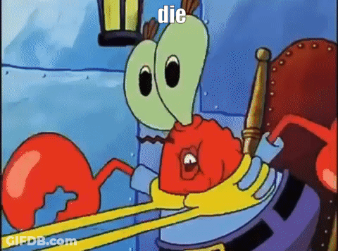 A Cartoon Of A Crab With The Word Die Written On The Bottom GIF