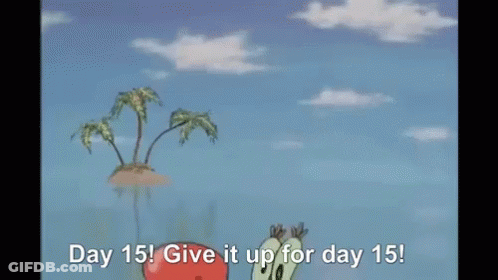 A Cartoon Of A Crab With The Words Day 15 Give It Up For Day 15 GIF