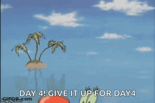 A Cartoon Of A Crab With The Words Day 4 Give It Up For Day 4 On It GIF