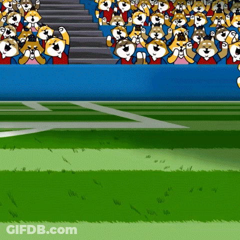 A Cartoon Of A Crowd Of Dogs Cheering On A Soccer Field GIF