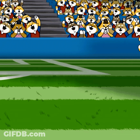 A Cartoon Of A Crowd Of Dogs Cheering On A Sports Game GIF