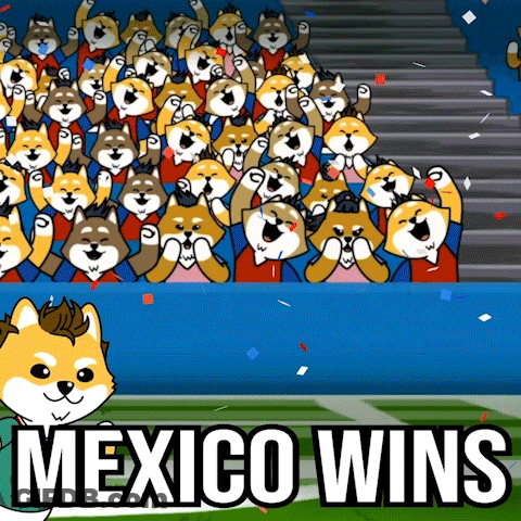 A Cartoon Of A Crowd Of Dogs With Mexico Wins Written On The Bottom GIF