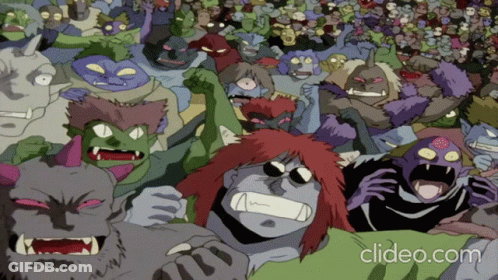 A Cartoon Of A Crowd Of Monsters With The Website Clideo.com In The Corner GIF