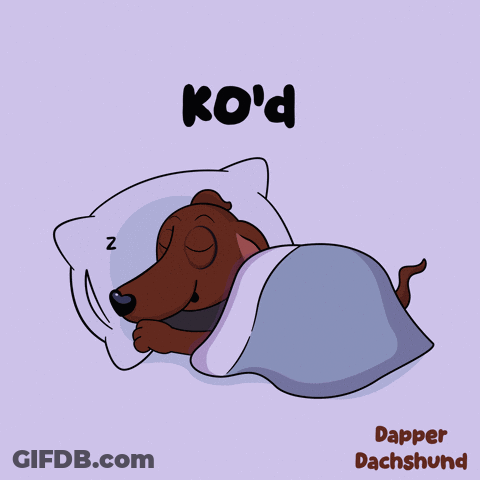 A Cartoon Of A Dachshund Sleeping Under A Blanket With The Words Ko 'D Above It GIF