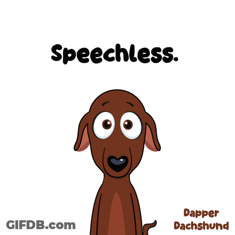 A Cartoon Of A Dachshund With Speechless Written On The Bottom GIF