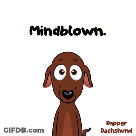 A Cartoon Of A Dachshund With The Words Mindblown Underneath It GIF