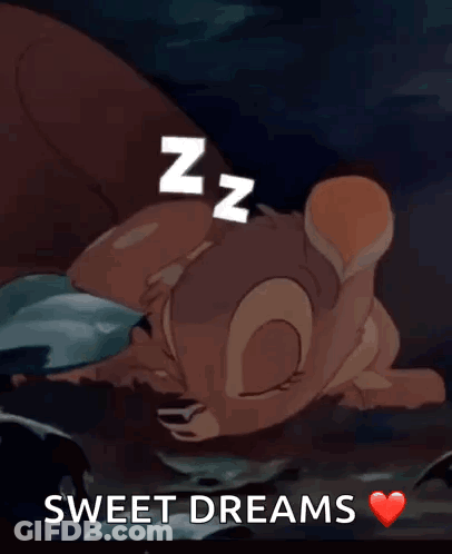 A Cartoon Of A Deer Sleeping With The Words " Sweet Dreams " Below It GIF