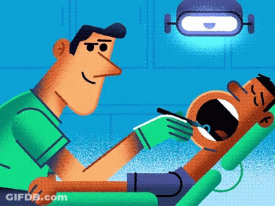 A Cartoon Of A Dentist Examining A Man 'S Teeth GIF