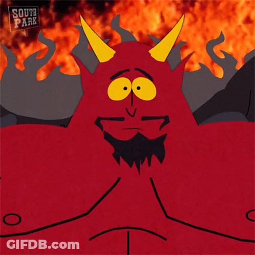 A Cartoon Of A Devil From South Park Stands In Front Of A Fire GIF