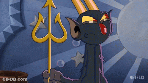 A Cartoon Of A Devil Holding A Trident With Netflix Written On The Bottom Right GIF