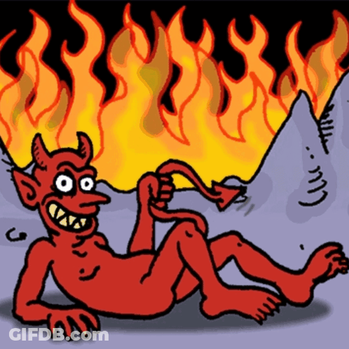 A Cartoon Of A Devil Laying On The Ground GIF