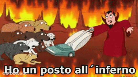 A Cartoon Of A Devil Using A Vacuum Cleaner To Clean Up Dogs In Hell GIF