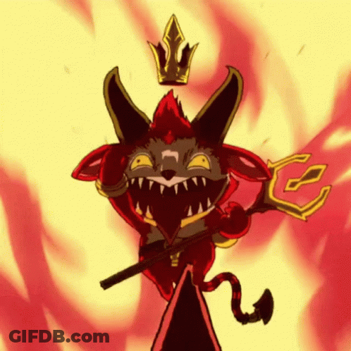 A Cartoon Of A Devil With A Trident And A Crown GIF