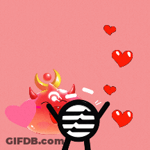 A Cartoon Of A Devil With Horns And Hearts Saying Love Ya GIF