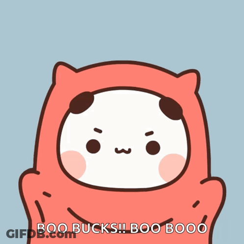 A Cartoon Of A Devil With The Words Boo Bucks Written On It GIF