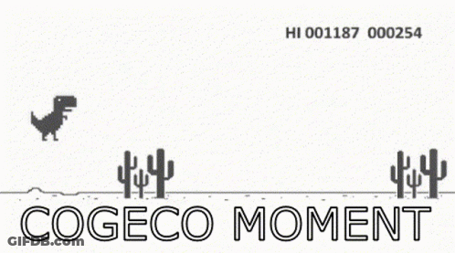A Cartoon Of A Dinosaur And Cactus With The Words Cogeco Moment GIF