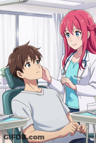 A Cartoon Of A Doctor Examining A Patient 'S Face GIF