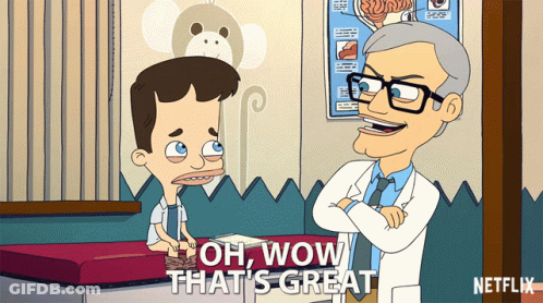 A Cartoon Of A Doctor Talking To A Boy With The Words Oh Wow That 'S Great GIF