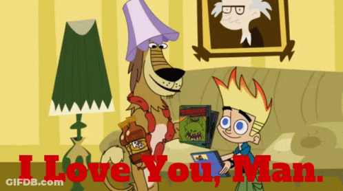A Cartoon Of A Dog And A Boy With The Words I Love You Man GIF