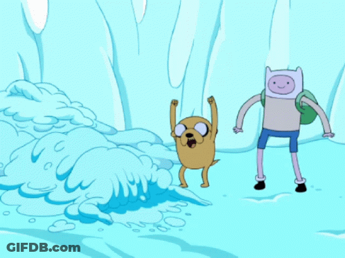 A Cartoon Of A Dog And A Man Standing In A Cave GIF