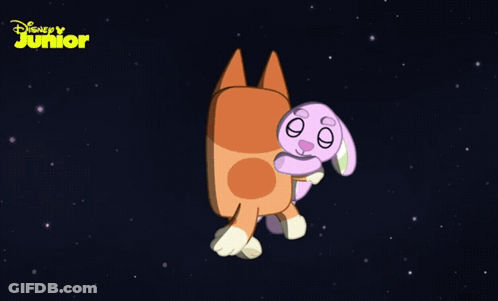 A Cartoon Of A Dog And A Stuffed Animal With Disney Junior Written On The Bottom Right GIF