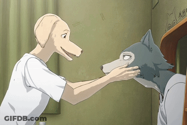 A Cartoon Of A Dog And A Wolf Touching Faces GIF