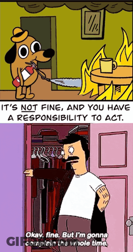 A Cartoon Of A Dog Holding A Fire Extinguisher Next To A Cartoon Of A Man Standing In A Closet GIF