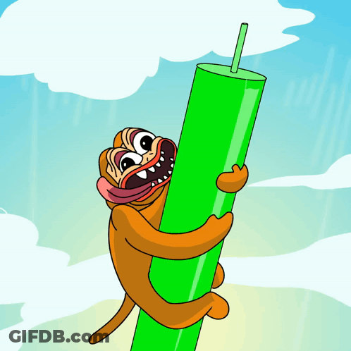 A Cartoon Of A Dog Holding A Green Tube With A Green Straw GIF