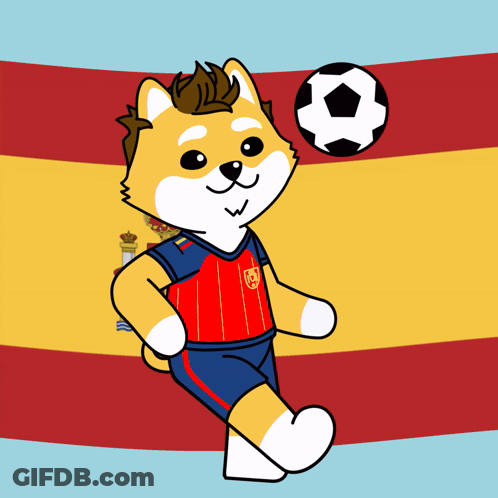 A Cartoon Of A Dog Holding A Soccer Ball In Front Of A Flag GIF