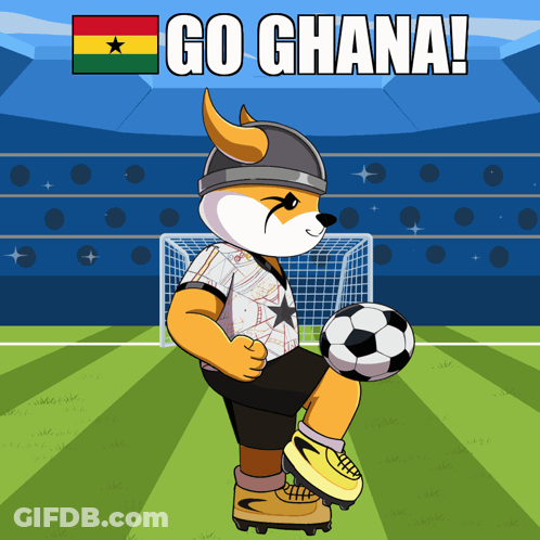 A Cartoon Of A Dog Kicking A Soccer Ball With The Words Go Ghana Written Above It GIF
