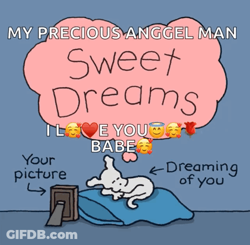A Cartoon Of A Dog Laying On A Bed With A Cloud That Says Sweet Dreams GIF