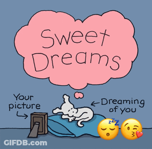 A Cartoon Of A Dog Laying On A Bed With A Thought Bubble Saying Sweet Dreams GIF