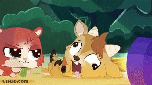 A Cartoon Of A Dog Laying On The Ground With A Purple Object In The Background GIF