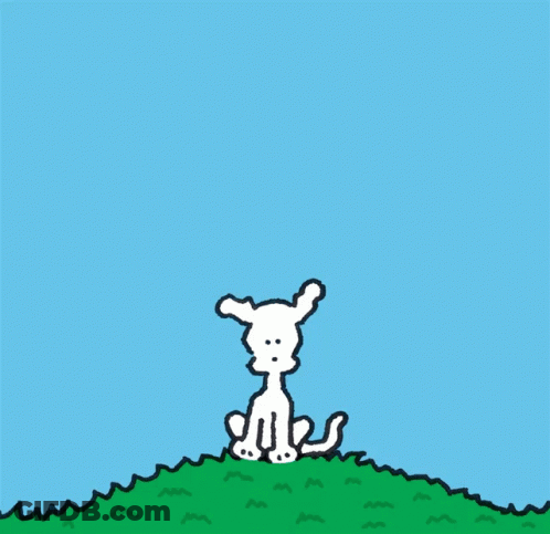 A Cartoon Of A Dog Looking At A Heart Shaped Object Flying In The Sky GIF