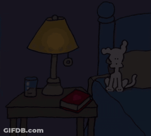 A Cartoon Of A Dog Reaching For A Lamp GIF