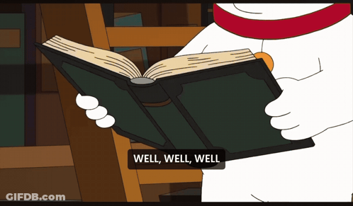 A Cartoon Of A Dog Reading A Book That Says Well GIF